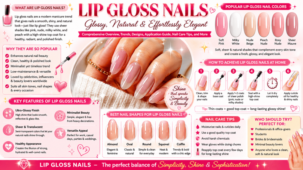 Lip Gloss Nails: Comprehensive Overview, Trends, Designs, Application Guide, Nail Care Tips, and More